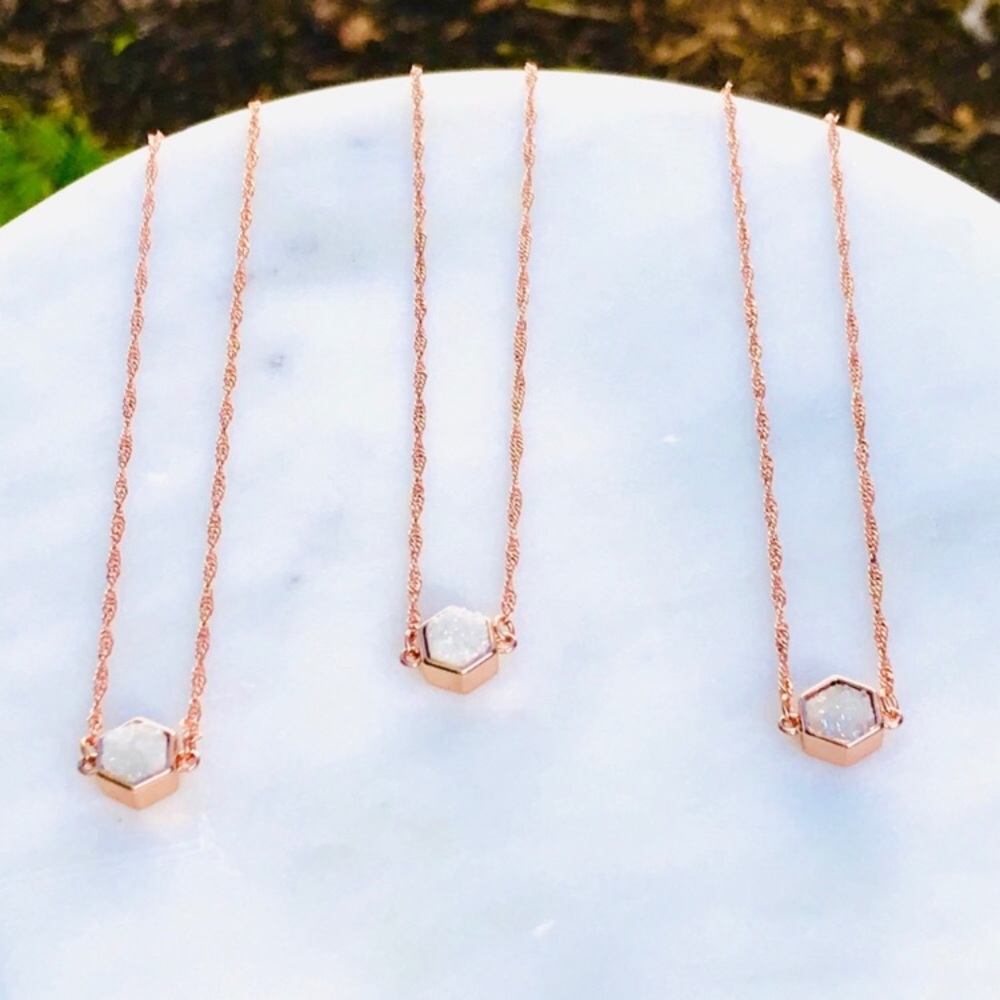 Rose Gold Iridescent Druzy Necklace